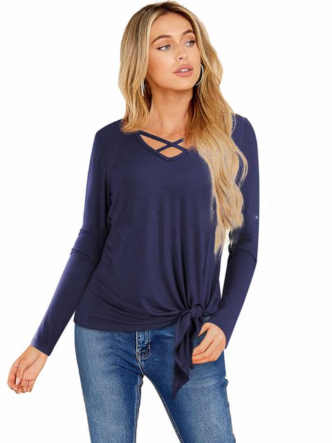 Nice-Forever Winter Women Pure Color Bandage Casual T-Shirts Loose Shift Female Tees Tops T057 - Image 5