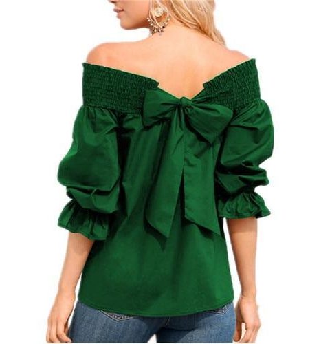 Off Shoulder Tops Spring Summer Strapless Women Blouse Bowknot Slash Neck Shirts Casual Loose Blusas Plus Size - Image 5