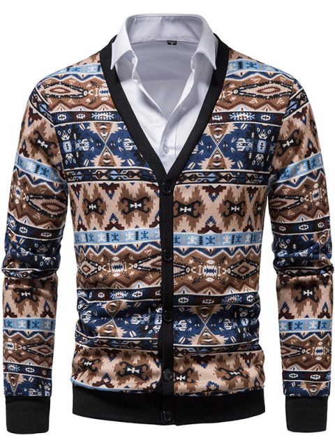 Men's Argyle Cardigans With V-neck Buttons - Image 3