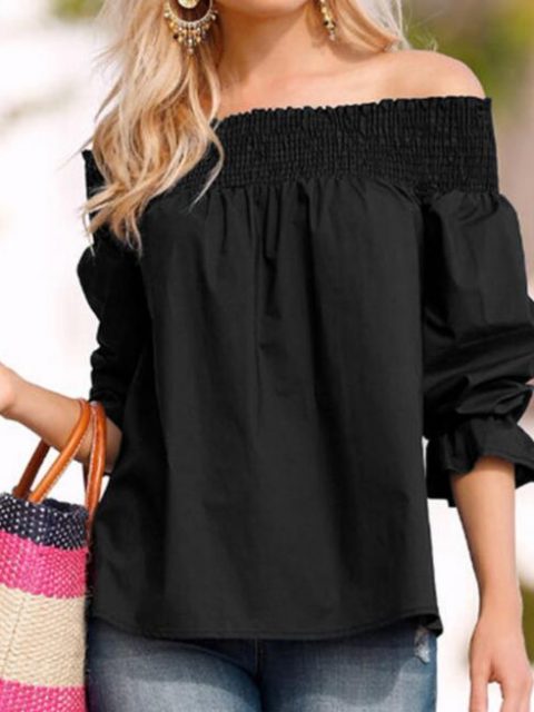 Off Shoulder Tops Spring Summer Strapless Women Blouse Bowknot Slash Neck Shirts Casual Loose Blusas Plus Size - Image 4