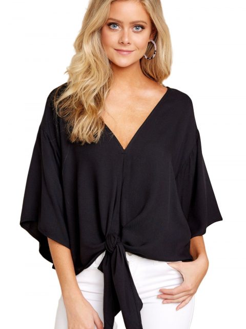 New V Neck Blouse Women Leopard Print Shirts Floral Tie Front Blouses Batwing Summer Oversize Ladies Tops - Image 8