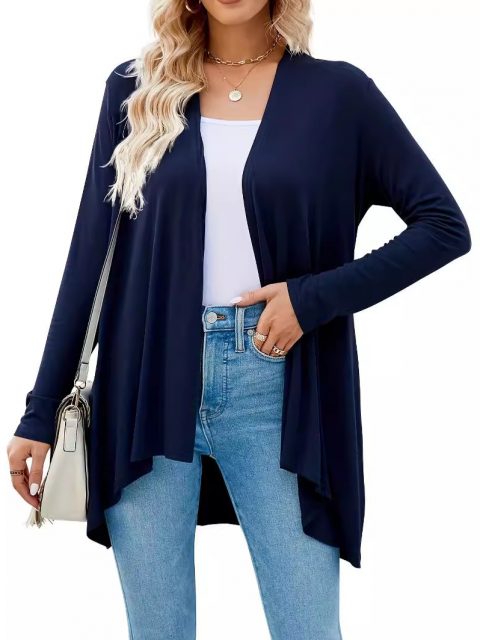 Solid Color Cardigan Top Women - Image 4