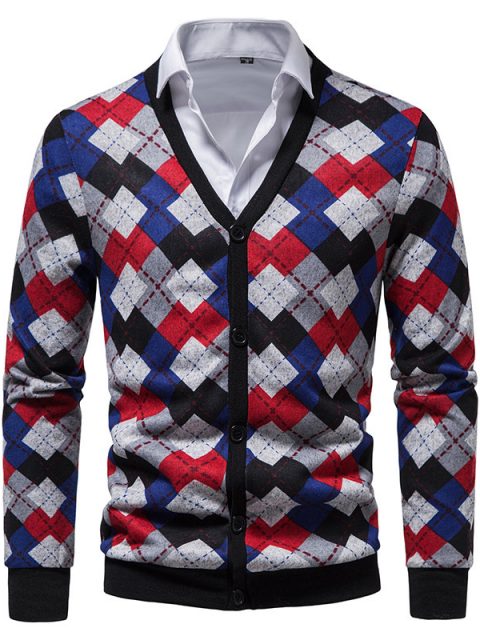 Men's Argyle Cardigans With V-neck Buttons - Image 7