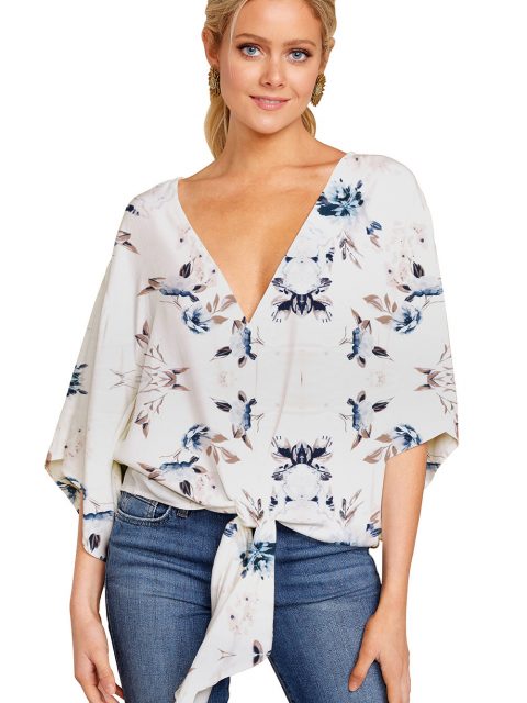 New V Neck Blouse Women Leopard Print Shirts Floral Tie Front Blouses Batwing Summer Oversize Ladies Tops - Image 3