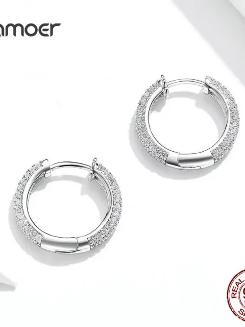 Bamoer 925 Sterling Silver Ear Hoops Luxury Ear Buckles Pave Setting Zircon for Women Wedding Engagement Jewelry Gifts BSE300 - Image 5