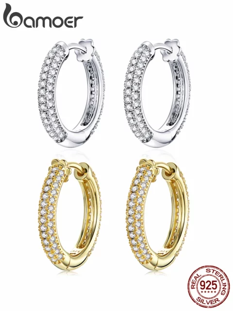 Bamoer 925 Sterling Silver Ear Hoops Luxury Ear Buckles Pave Setting Zircon for Women Wedding Engagement Jewelry Gifts BSE300 - Image 11