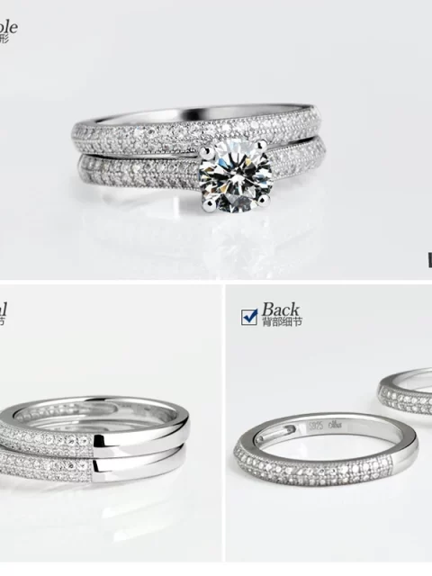 1 pair Vintage Halo 925 Sterling Silver Wedding Ring Set For Women Lady Anniversary Gift Jewelry Bulk Sell - Image 3