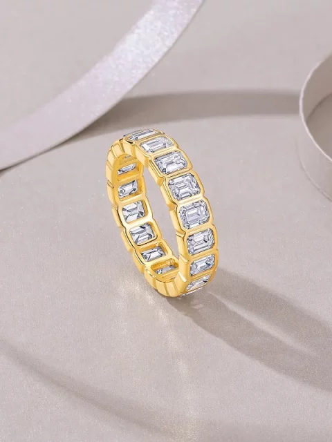 Smyoue Each 3*4mm 0.3CT GRA Certified Moissanite Ring for Women Full Eternity Bands Emerald Cut Pure Silver 925 Wedding Band - Image 4