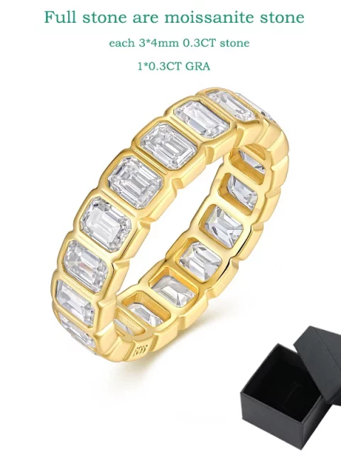 Smyoue Each 3*4mm 0.3CT GRA Certified Moissanite Ring for Women Full Eternity Bands Emerald Cut Pure Silver 925 Wedding Band - Image 13