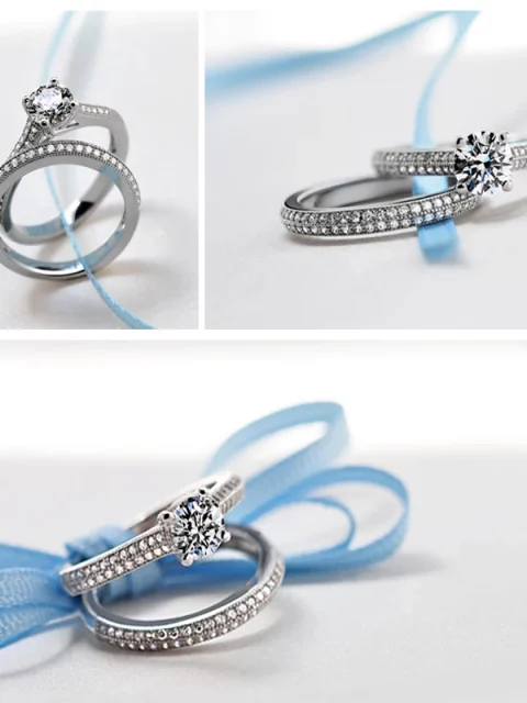 1 pair Vintage Halo 925 Sterling Silver Wedding Ring Set For Women Lady Anniversary Gift Jewelry Bulk Sell - Image 5