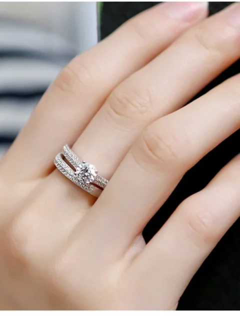 1 pair Vintage Halo 925 Sterling Silver Wedding Ring Set For Women Lady Anniversary Gift Jewelry Bulk Sell - Image 4