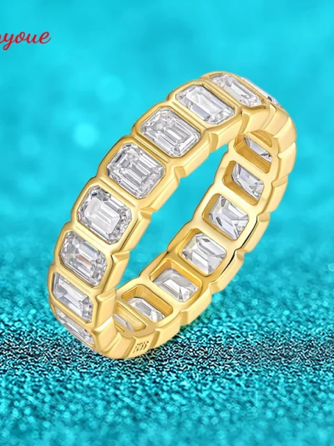 Smyoue Each 3*4mm 0.3CT GRA Certified Moissanite Ring for Women Full Eternity Bands Emerald Cut Pure Silver 925 Wedding Band - Image 9