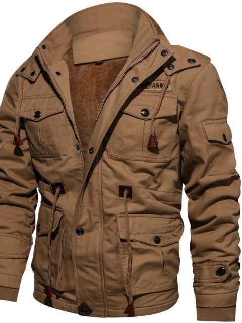 Winter Zip-up Coat Warm Thickened Detachable Hooded Jacket Multi-pocket  Button Drawstring Long Sleeve Tops Men's Cargo Clothing - Image 8