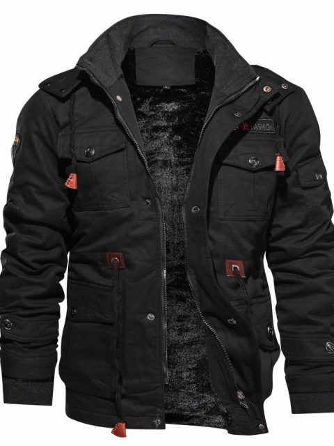 Winter Zip-up Coat Warm Thickened Detachable Hooded Jacket Multi-pocket  Button Drawstring Long Sleeve Tops Men's Cargo Clothing - Image 7