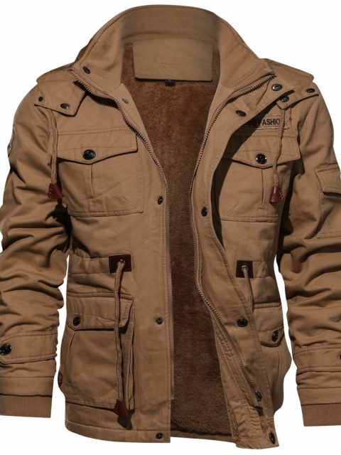 Winter Zip-up Coat Warm Thickened Detachable Hooded Jacket Multi-pocket  Button Drawstring Long Sleeve Tops Men's Cargo Clothing - Image 10