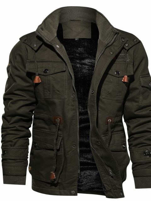 Winter Zip-up Coat Warm Thickened Detachable Hooded Jacket Multi-pocket  Button Drawstring Long Sleeve Tops Men's Cargo Clothing - Image 5