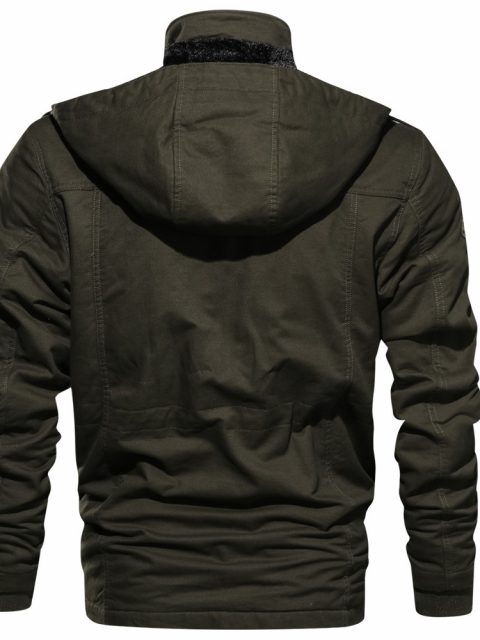 Winter Zip-up Coat Warm Thickened Detachable Hooded Jacket Multi-pocket  Button Drawstring Long Sleeve Tops Men's Cargo Clothing - Image 6