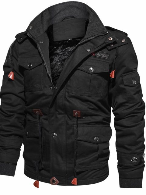 Winter Zip-up Coat Warm Thickened Detachable Hooded Jacket Multi-pocket  Button Drawstring Long Sleeve Tops Men's Cargo Clothing - Image 3